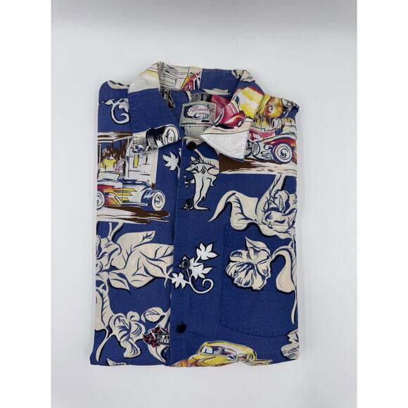 Bluewater Wear Shirt Sharky’s Mens Sz Medium Button Up Old Cars Pocket Summer‎ - Picture 4 of 5